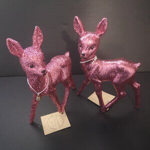 NWT Ino Schaller Bayern Made in Germany Pink Glitter Christmas Deer Set of 2